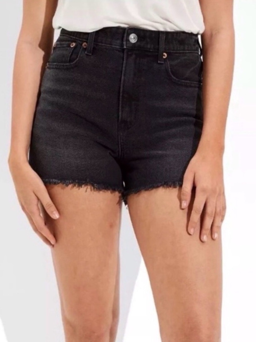 American Eagle Highest Rise 90s Boyfriend Black Denim Shorts Stretch Size 6
